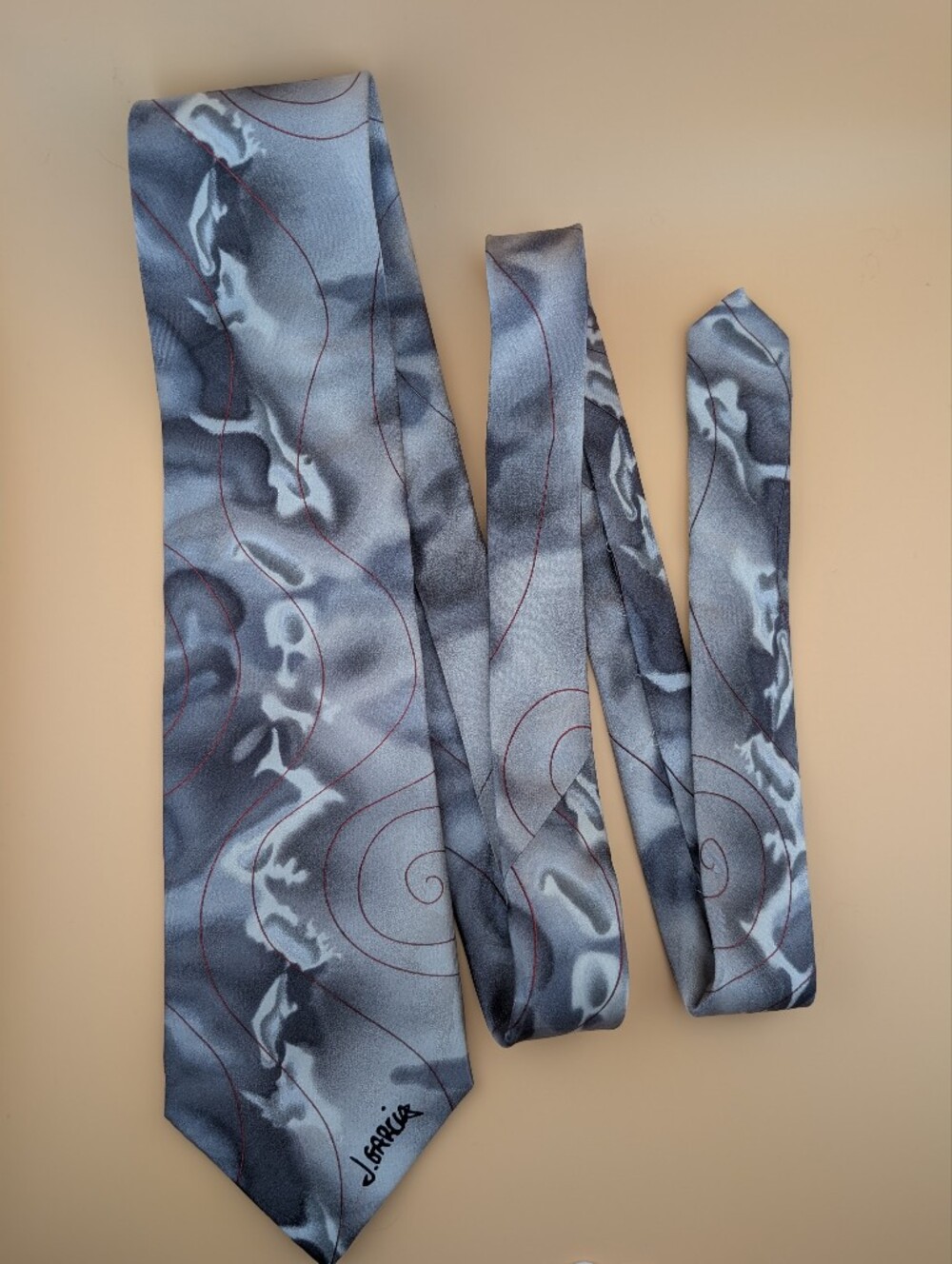 Jerry Garcia Silk Tie Grateful Dead Vintage Abstract Swirl Blue Grey Red